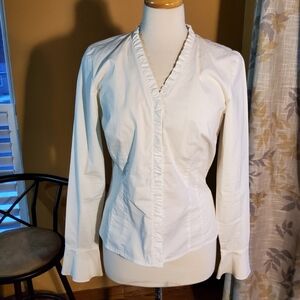 Ann Taylor LOFT White Ruffle Trim Blouse